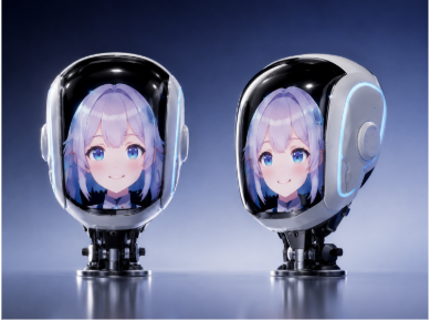 Front and three-quarter views of the VISTY FORM curved facial display